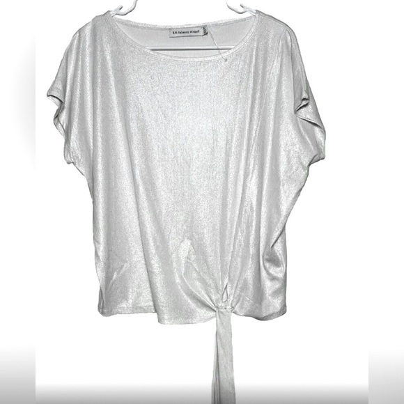 Rebecca Minkoff Silver Metallic Flutter Sleeve Top - XL - NWOT - Picture 1 of 8